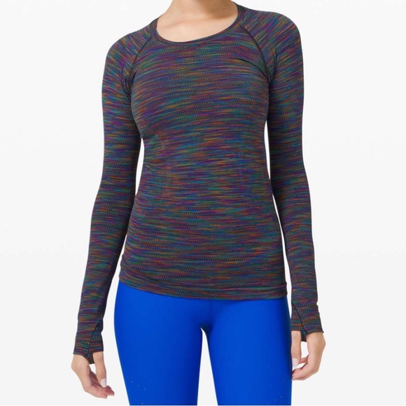 Lululemon Swiftly Tech Long Sleeve 2.0 Black/Rainbow Multi 4/Extra Small Run Top - Picture 4 of 15